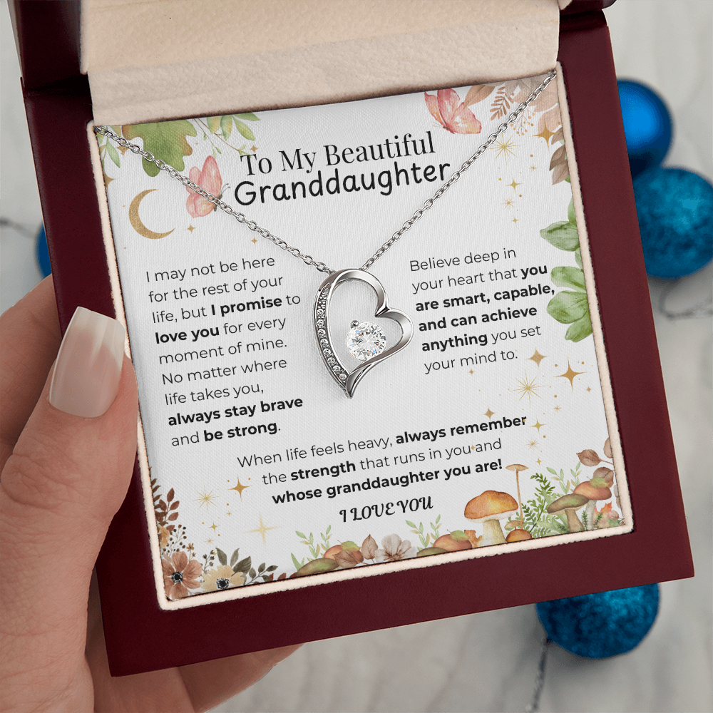 To My Granddaughter Heart Necklace -Floral 2