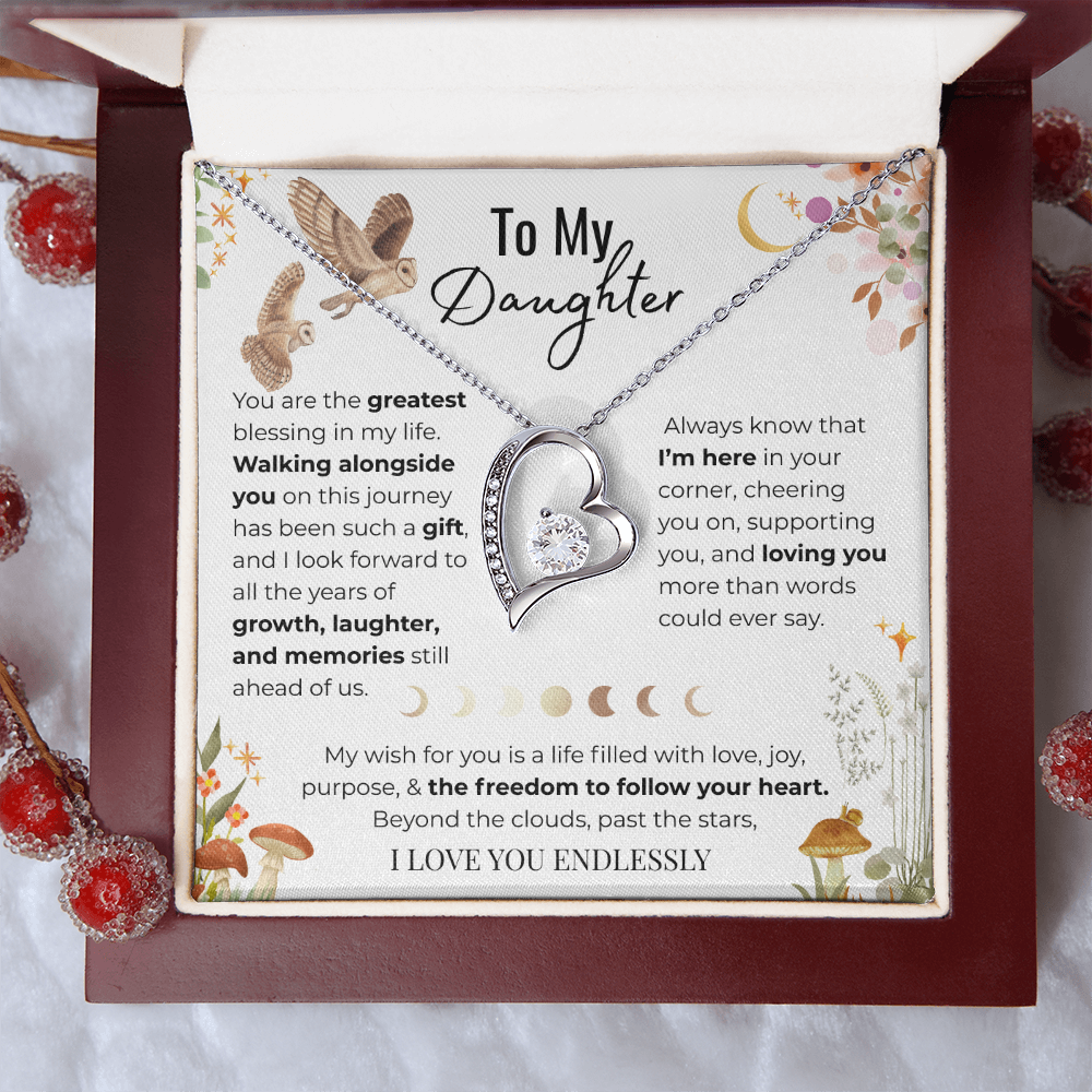 To My Daughter Heart Necklace - Owl Magic