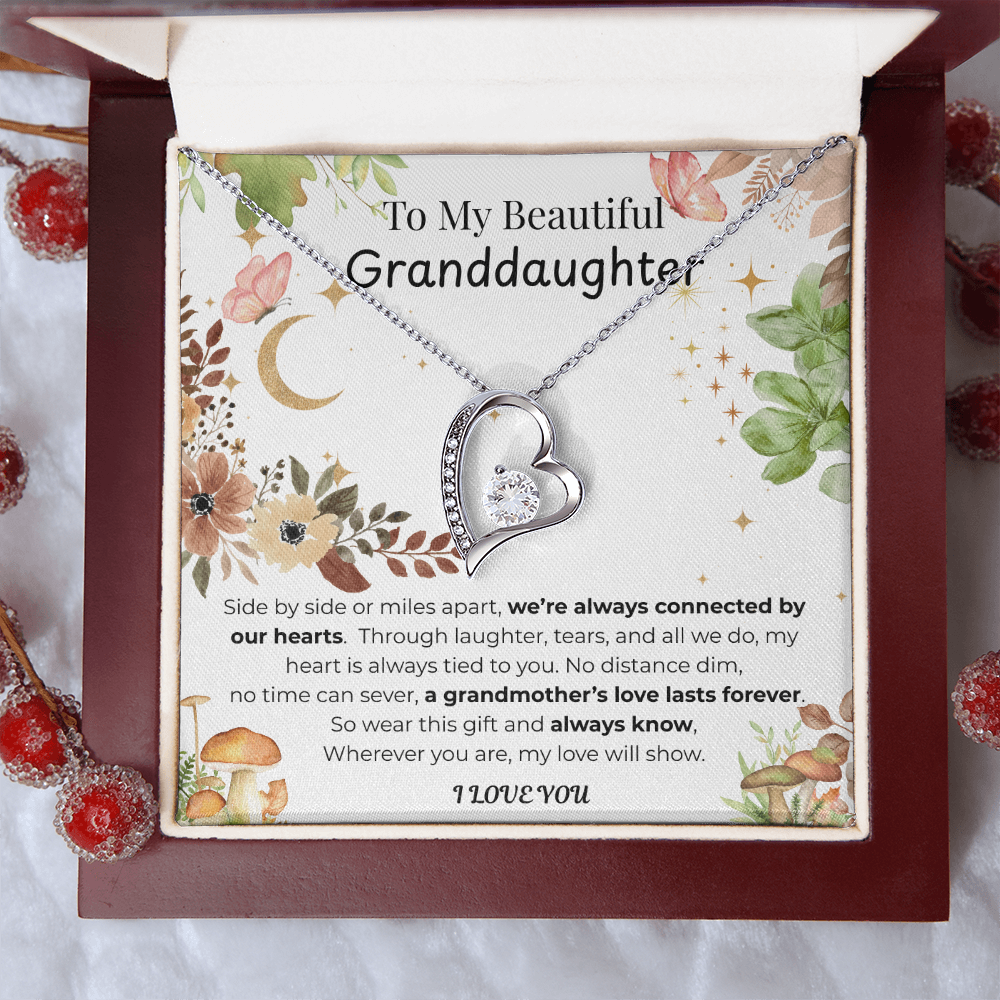 To My Granddaughter Heart Necklace Floral