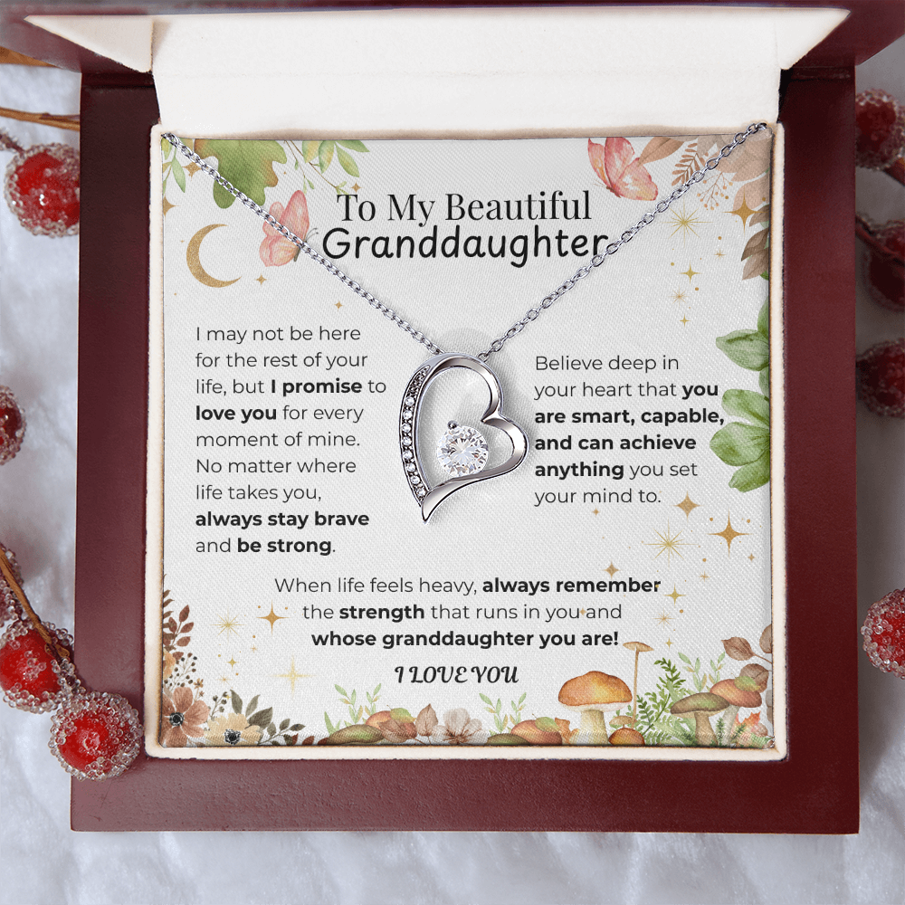 To My Granddaughter Heart Necklace -Floral 2