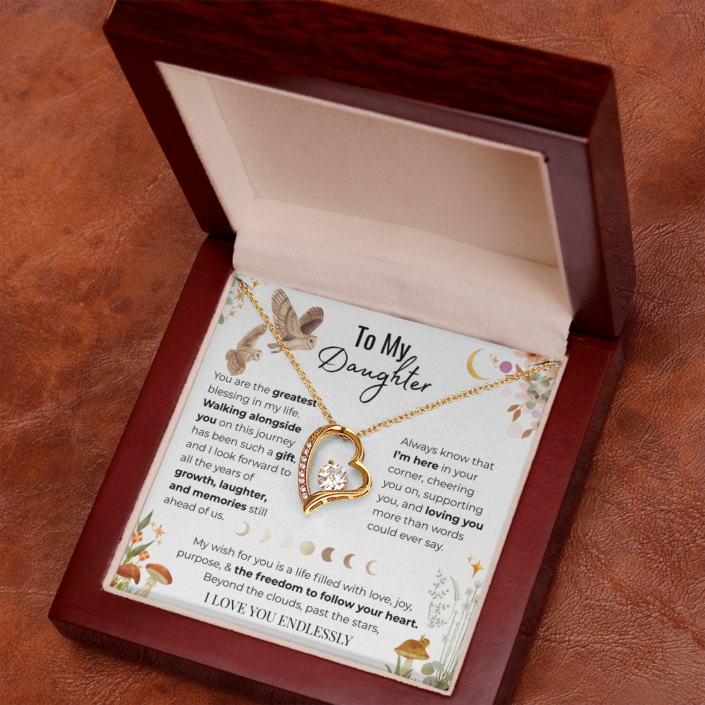 To My Daughter Heart Necklace - Owl Magic