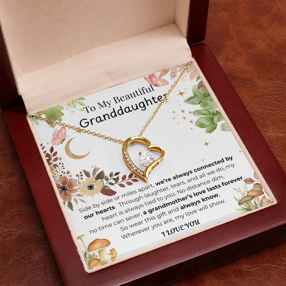 To My Granddaughter Heart Necklace Floral