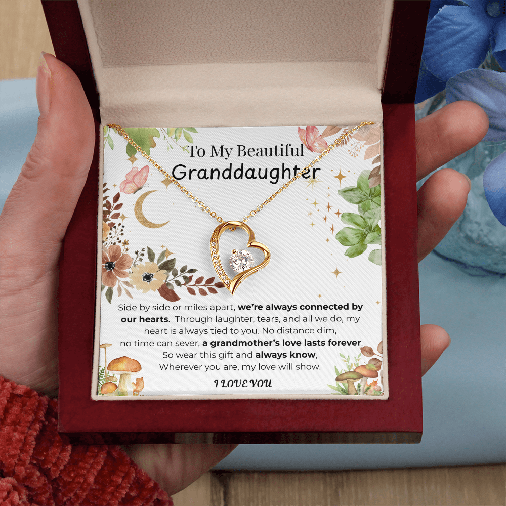 To My Granddaughter Heart Necklace Floral