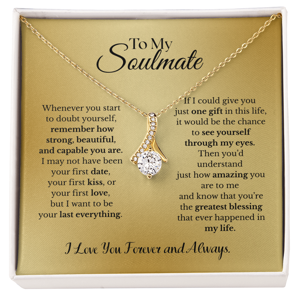 To My Soulmate –Gold Ribbon Pendant Necklace