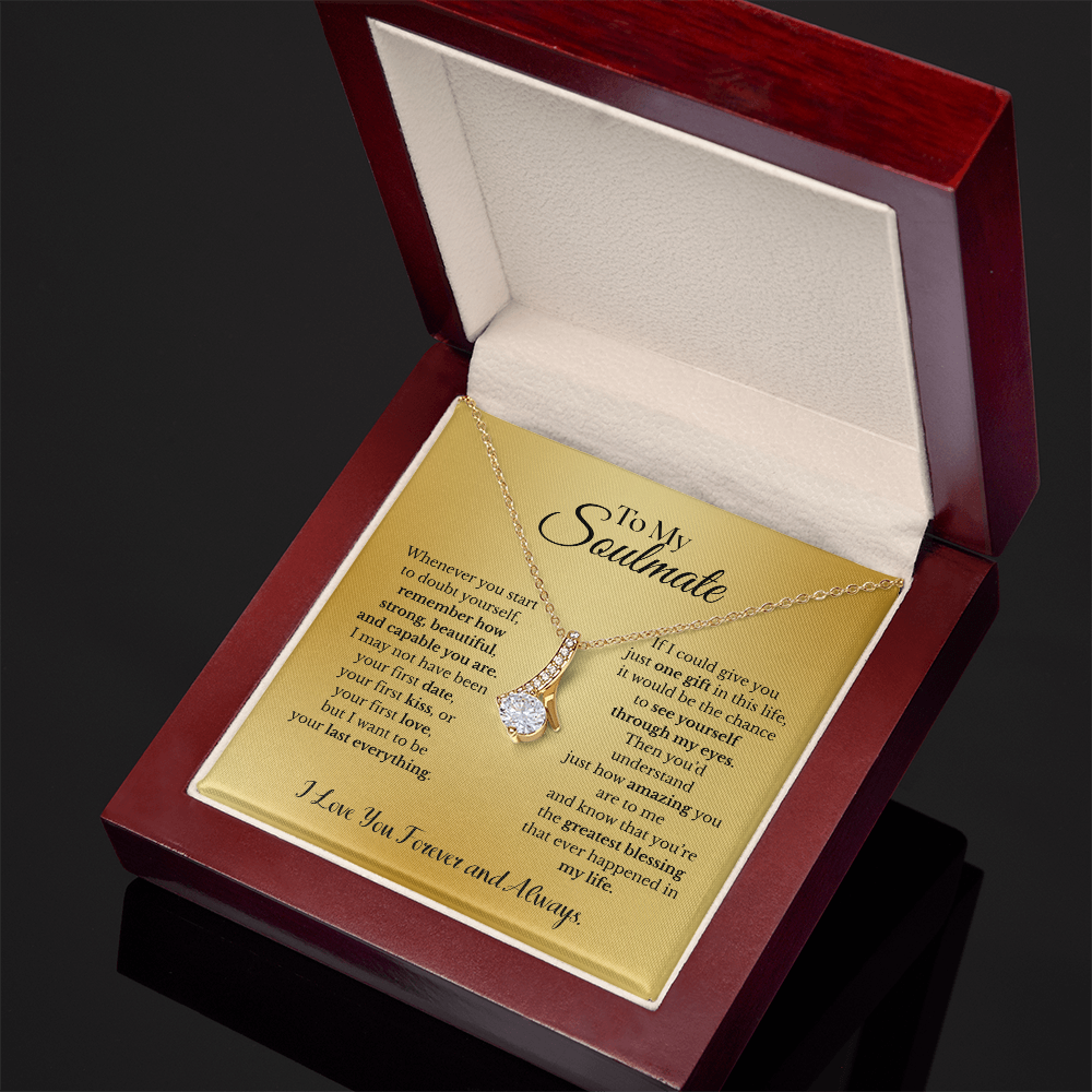 To My Soulmate –Gold Ribbon Pendant Necklace