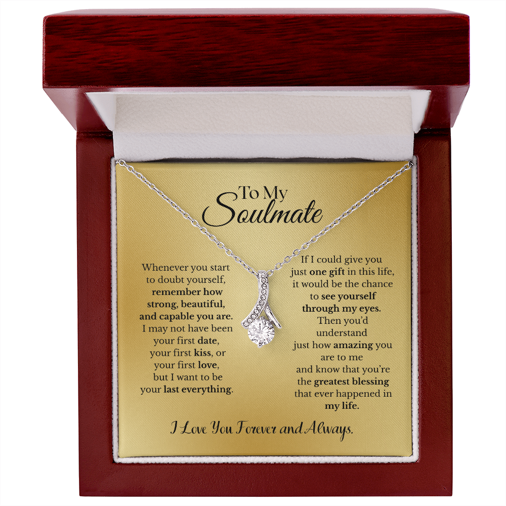To My Soulmate –Gold Ribbon Pendant Necklace