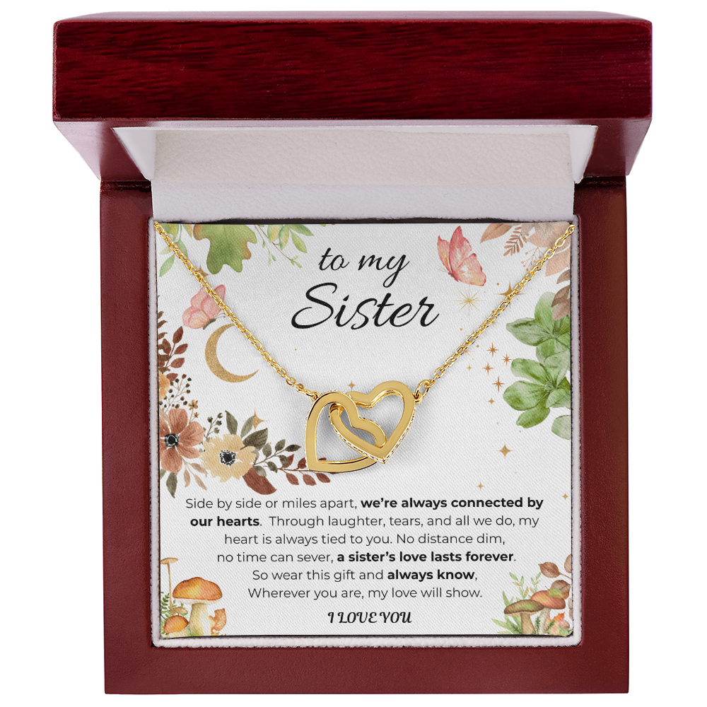 To My Sister Interlocking Heart Necklace- Floral