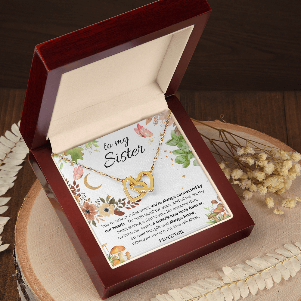 To My Sister Interlocking Heart Necklace- Floral