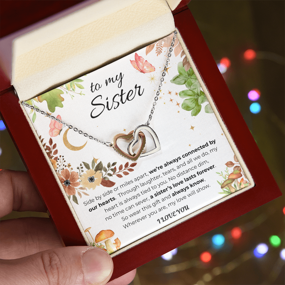 To My Sister Interlocking Heart Necklace- Floral