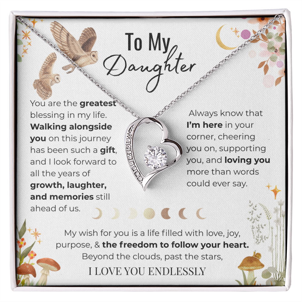 To My Daughter Heart Necklace - Owl Magic