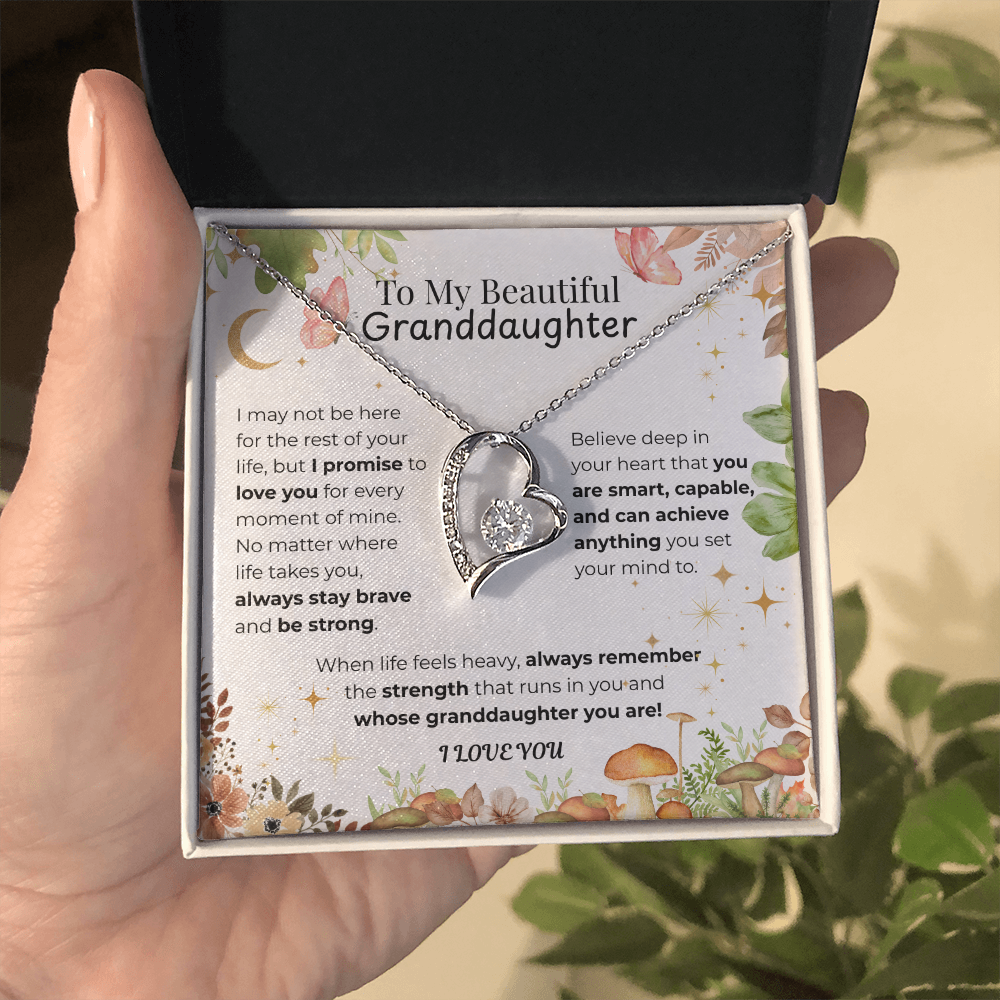 To My Granddaughter Heart Necklace -Floral 2