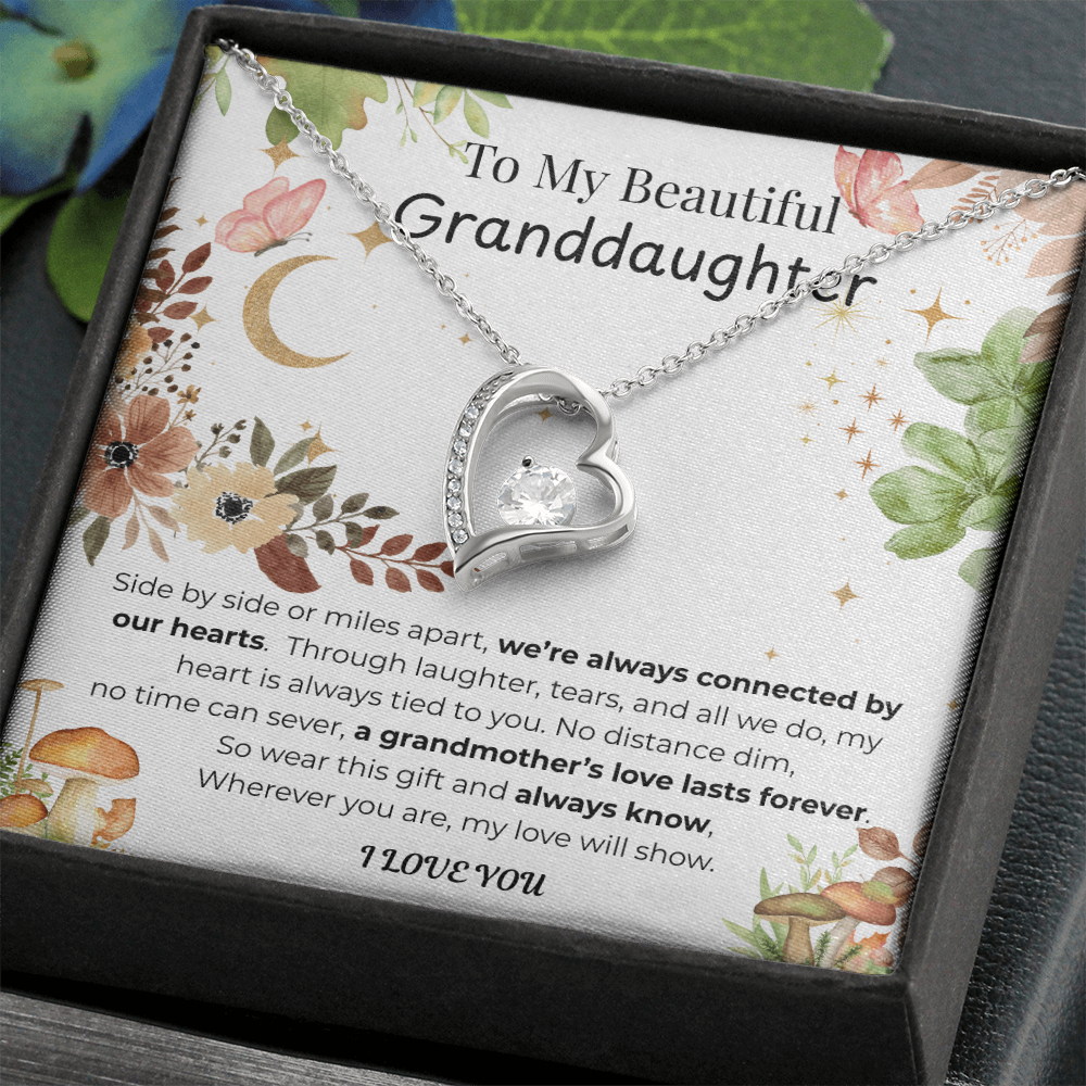 To My Granddaughter Heart Necklace Floral