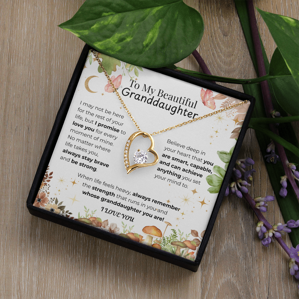 To My Granddaughter Heart Necklace -Floral 2