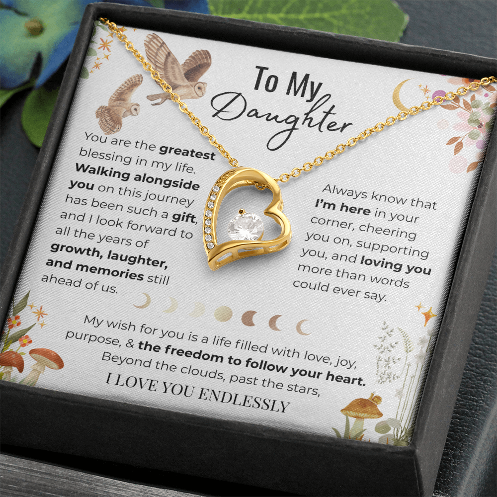 To My Daughter Heart Necklace - Owl Magic