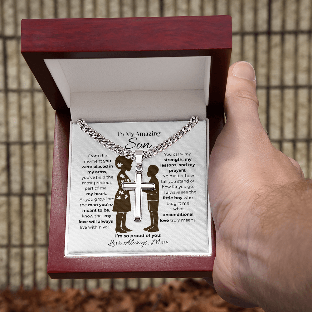 To My Son Cuban Link Cross Chain -Pieces of me B