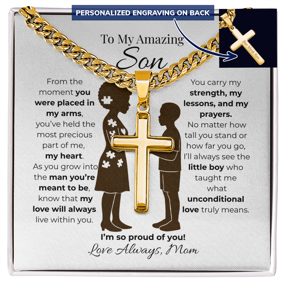 To My Son Cuban Link Cross Chain -Pieces of me B