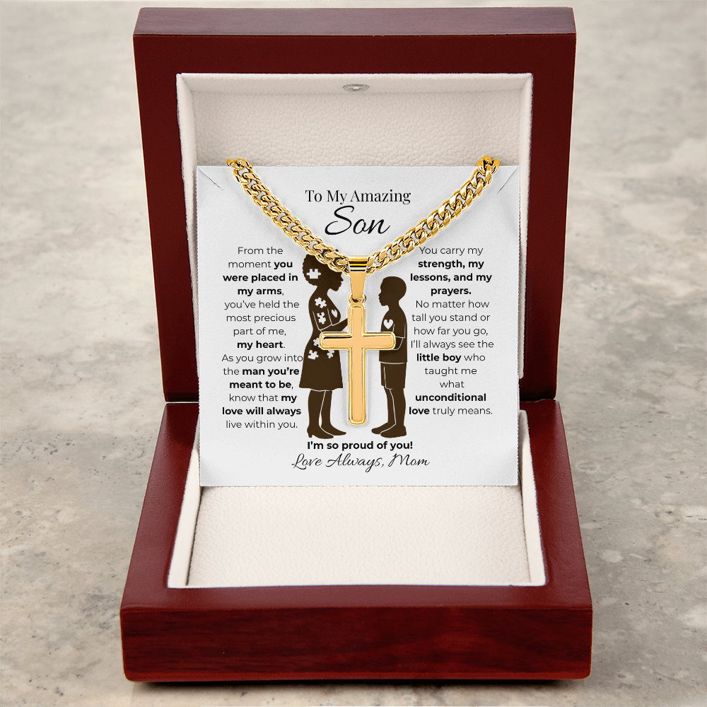 To My Son Cuban Link Cross Chain -Pieces of me B