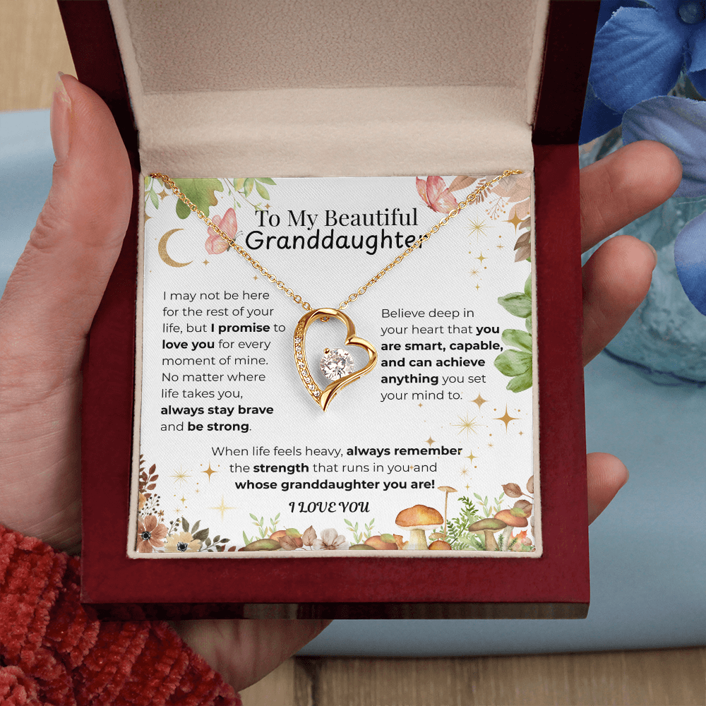 To My Granddaughter Heart Necklace -Floral 2
