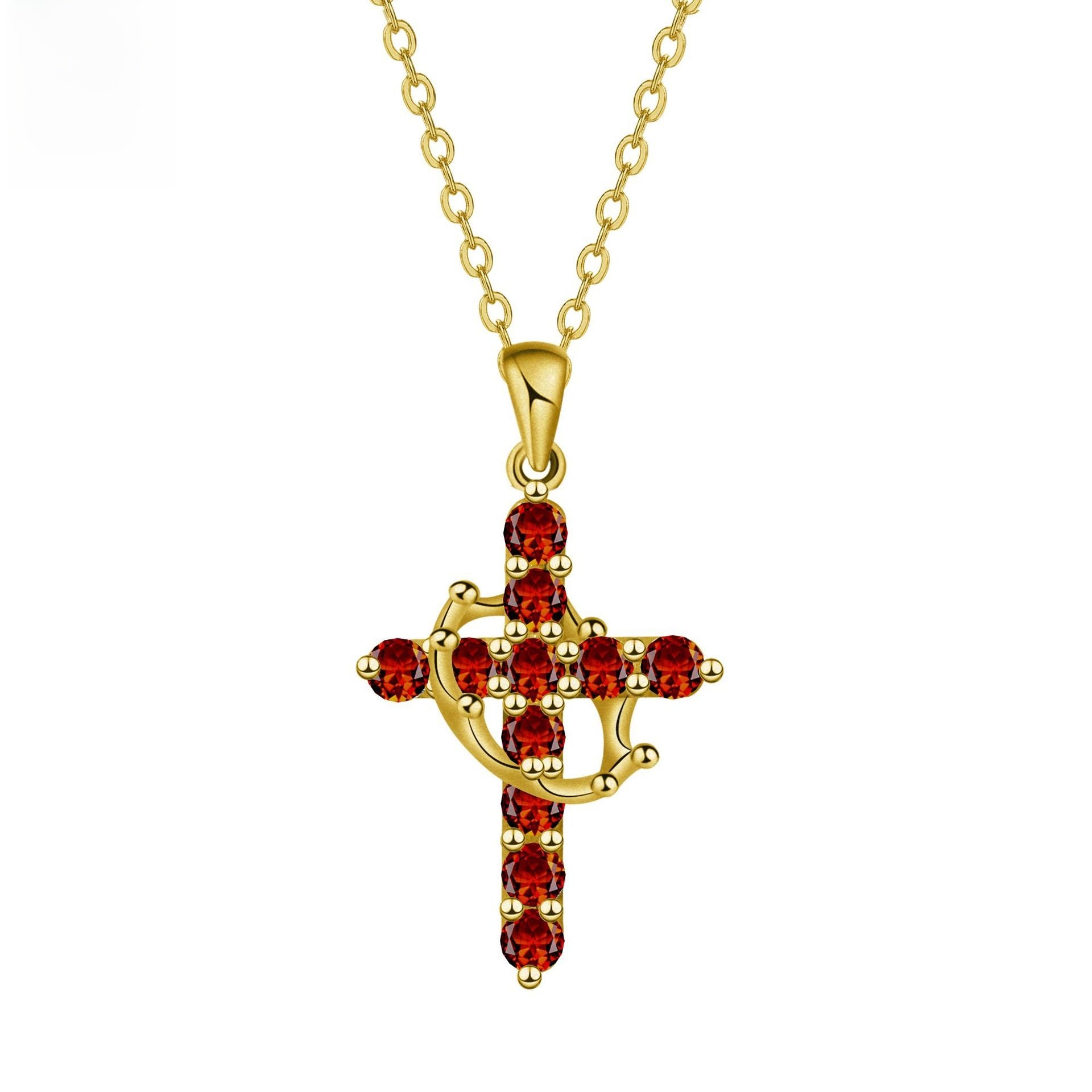 Birthstone Crown Cross Necklace