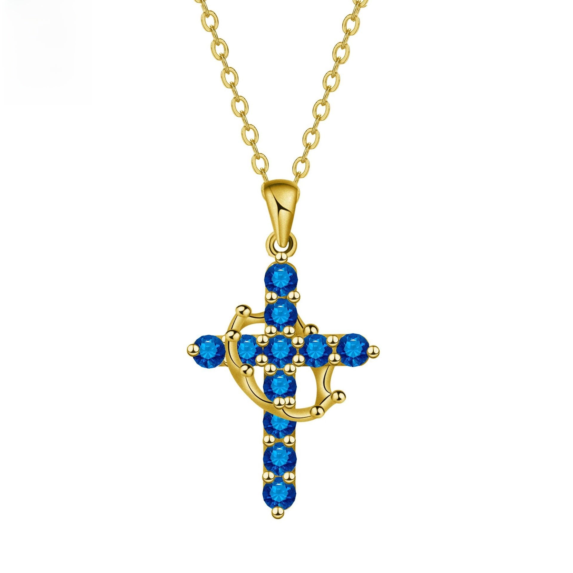Birthstone Crown Cross Faith Necklace