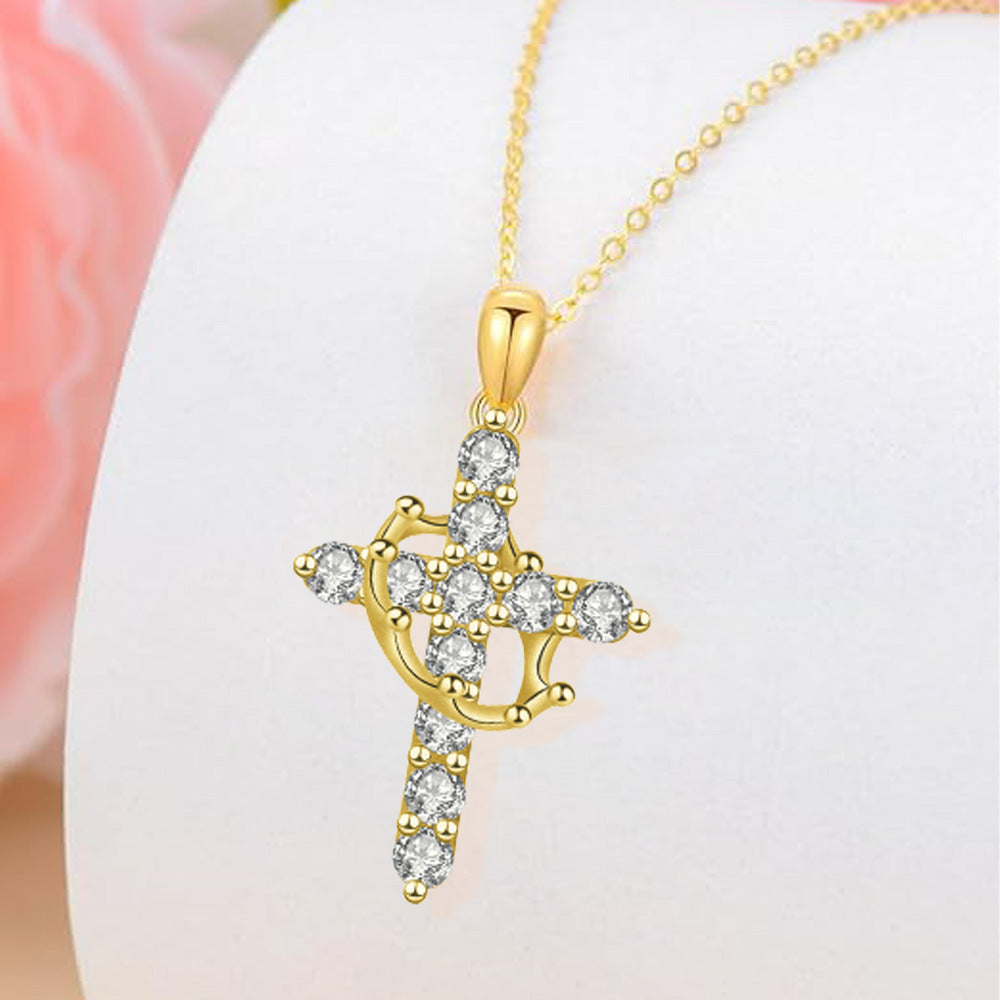 Birthstone Crown Cross Necklace