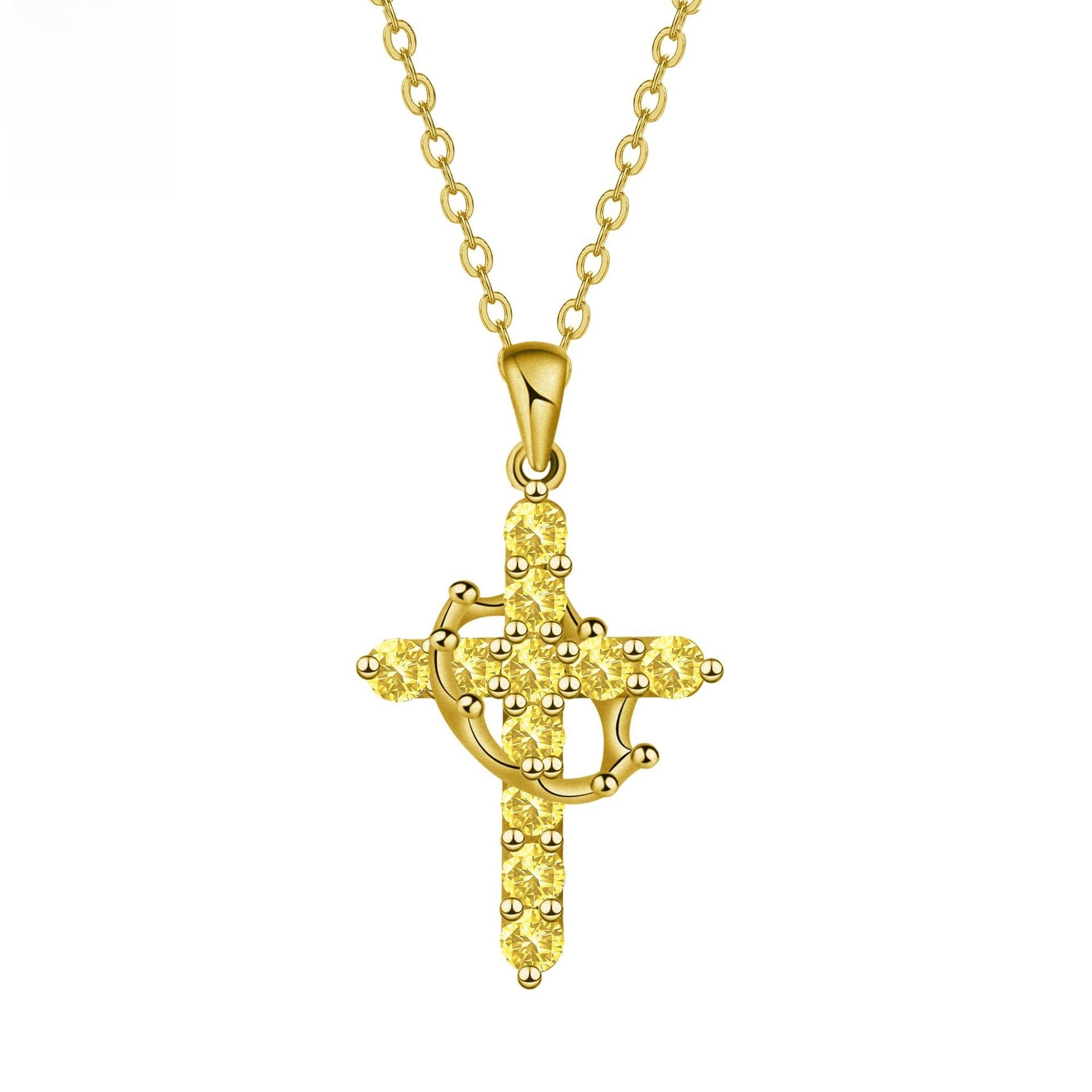 Birthstone Crown Cross Faith Necklace