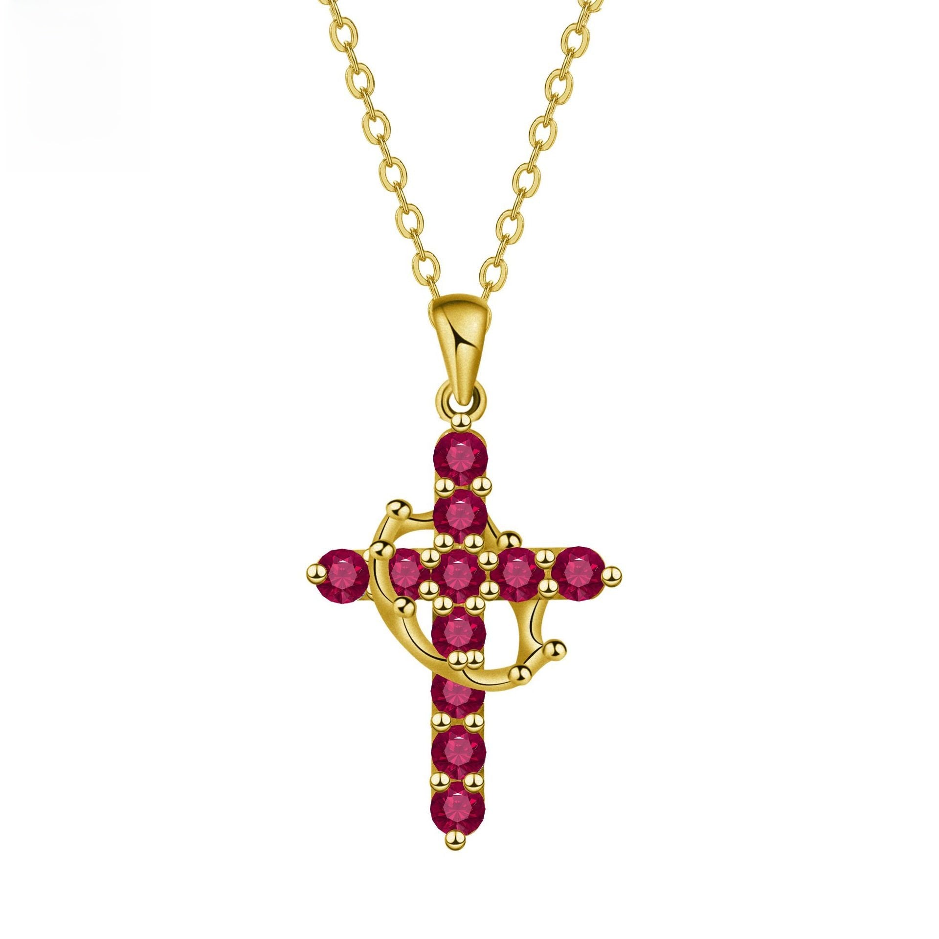 Birthstone Crown Cross Faith Necklace