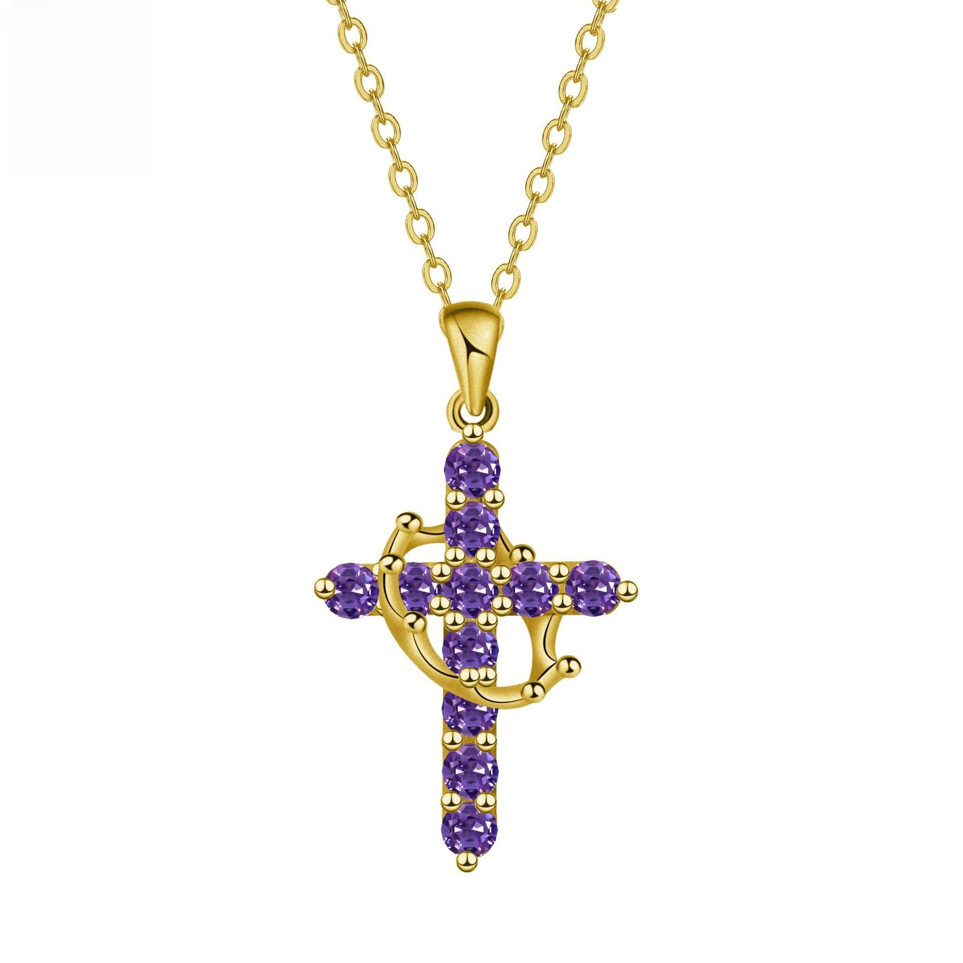 Birthstone Crown Cross Faith Necklace