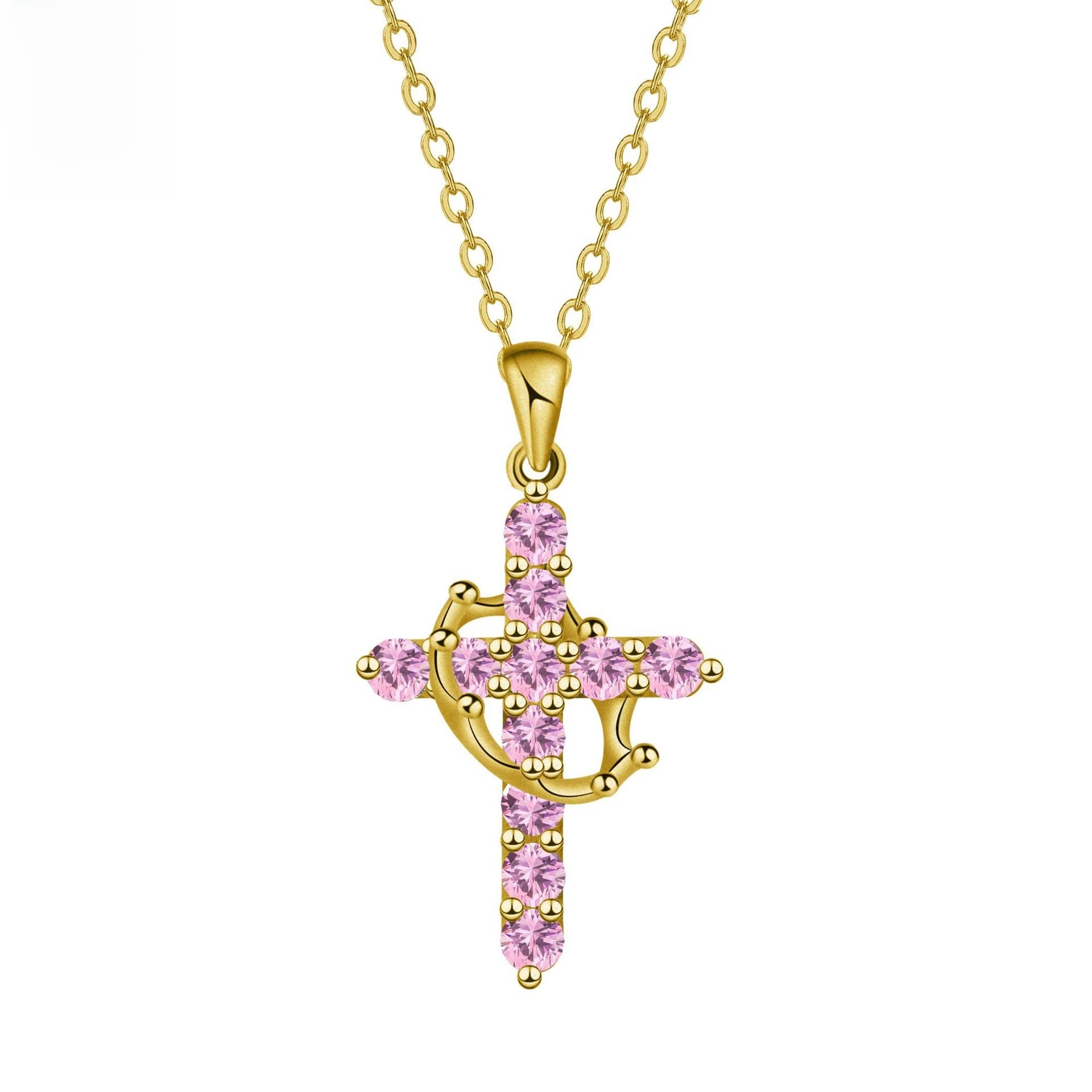Birthstone Crown Cross Faith Necklace