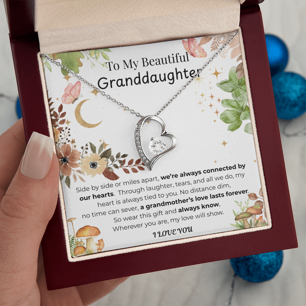 To My Granddaughter Heart Necklace Floral