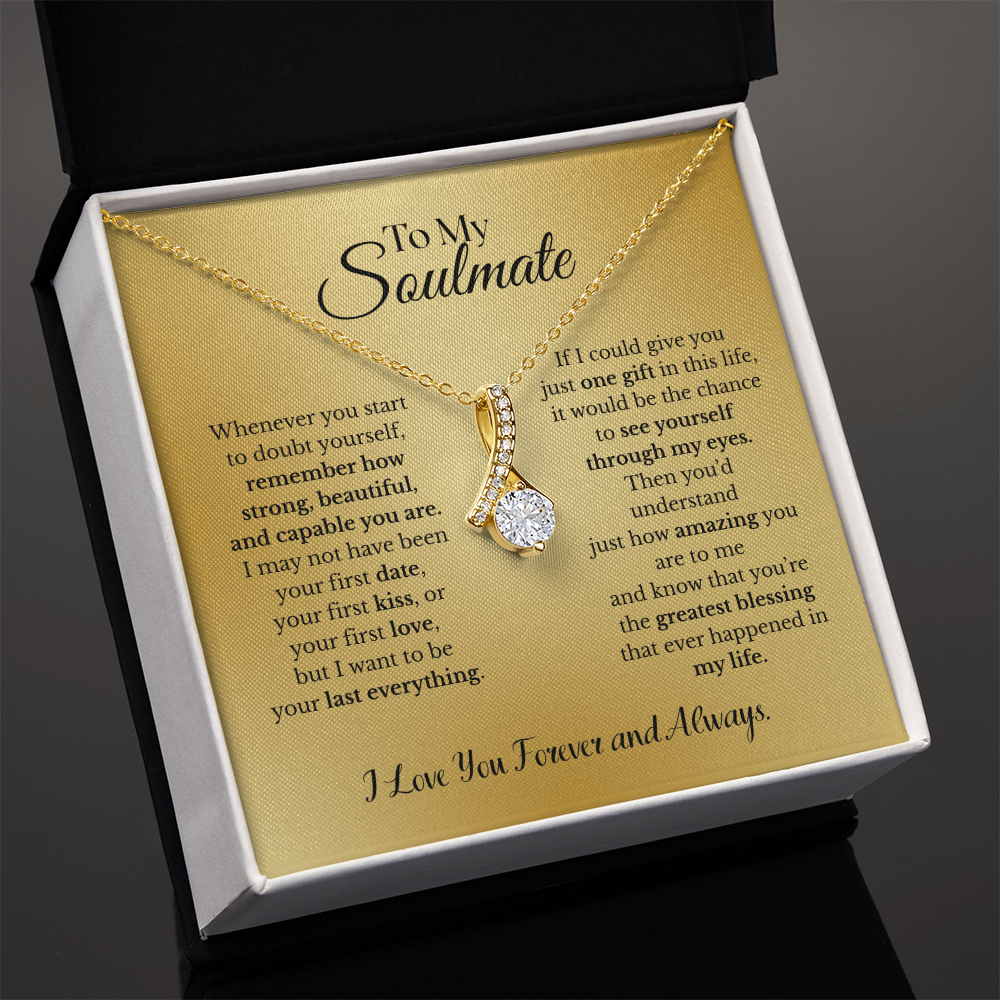 To My Soulmate –Gold Ribbon Pendant Necklace
