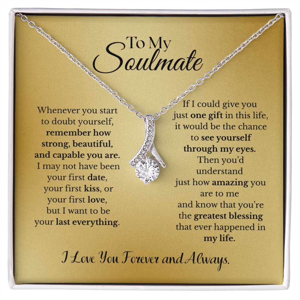 To My Soulmate –Gold Ribbon Pendant Necklace
