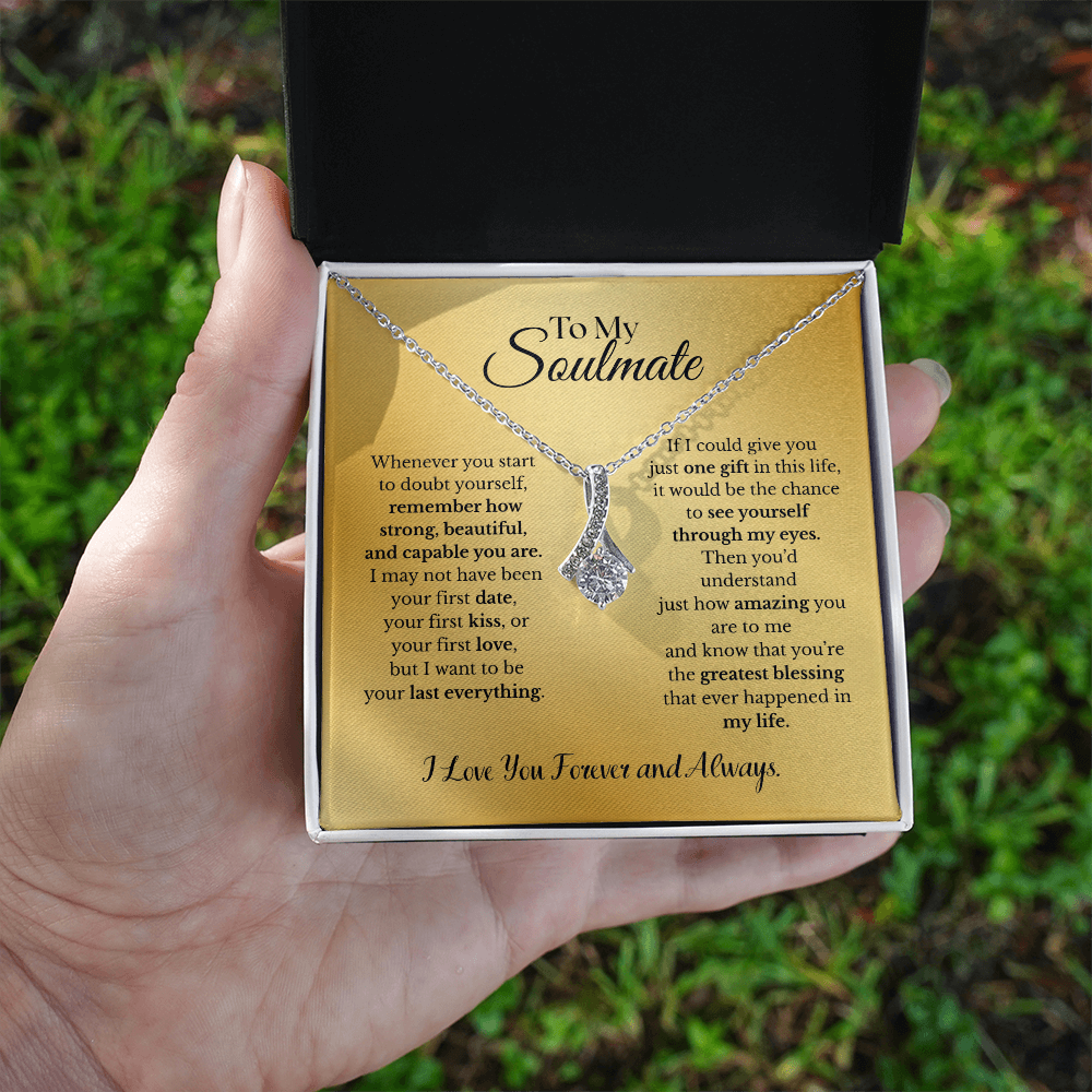 To My Soulmate –Gold Ribbon Pendant Necklace