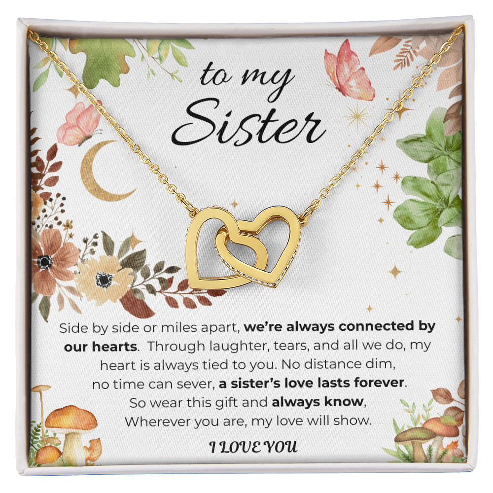 To My Sister Interlocking Heart Necklace- Floral