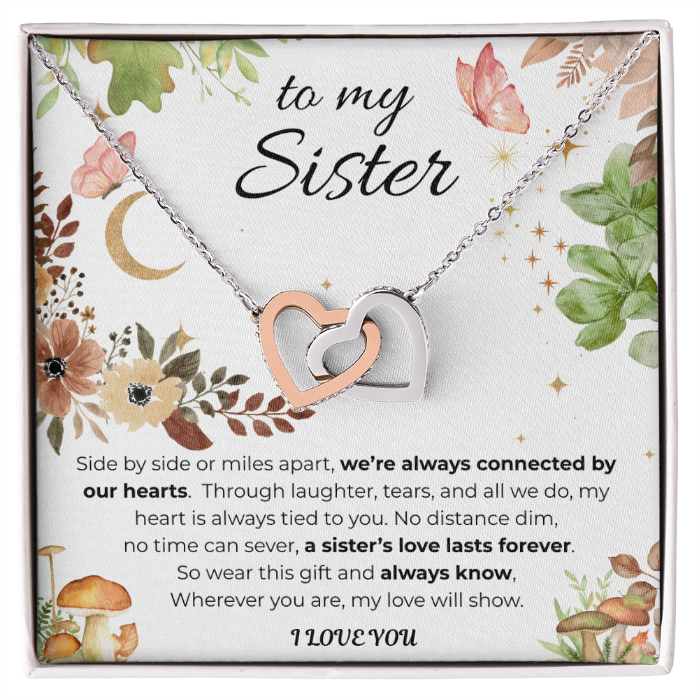 To My Sister Interlocking Heart Necklace- Floral