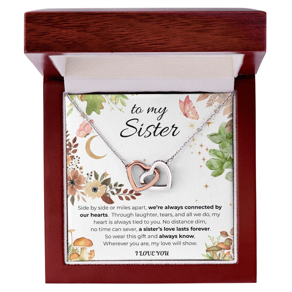To My Sister Interlocking Heart Necklace- Floral