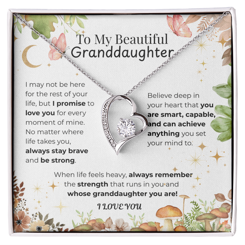 To My Granddaughter Heart Necklace -Floral 2