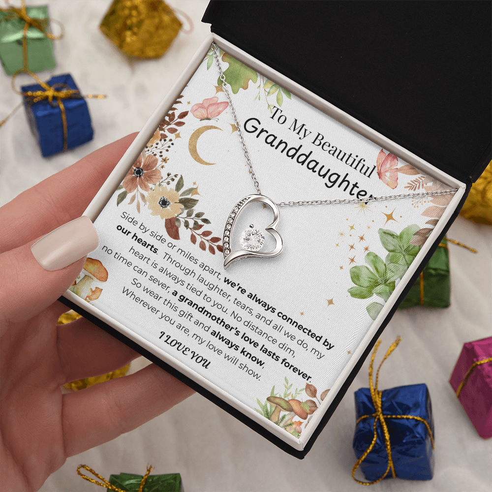 To My Granddaughter Heart Necklace Floral