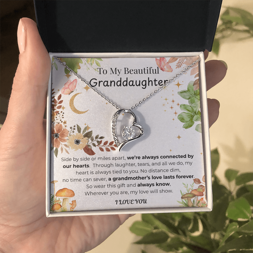 To My Granddaughter Heart Necklace Floral