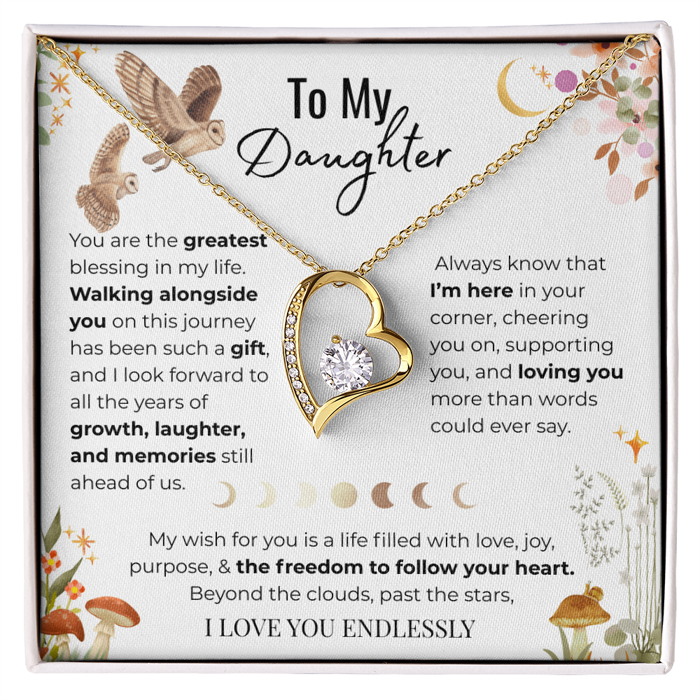 To My Daughter Heart Necklace - Owl Magic