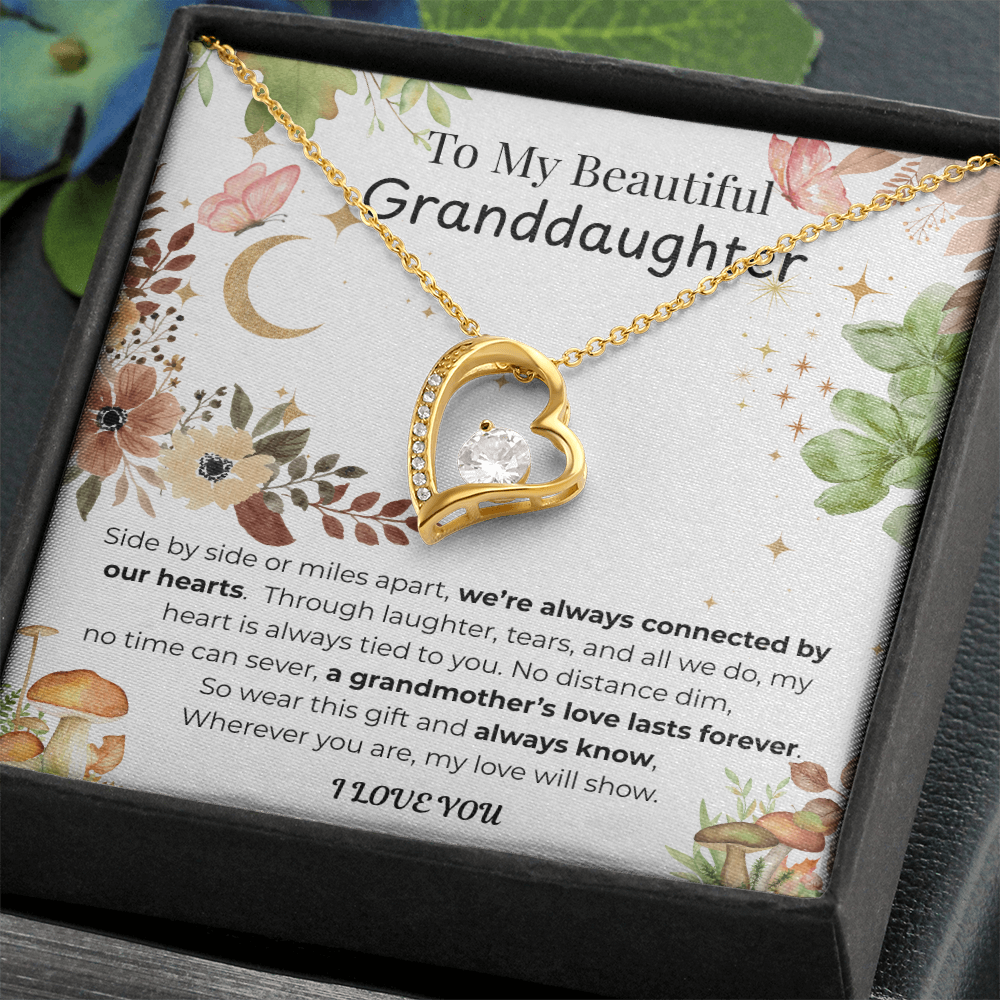 To My Granddaughter Heart Necklace Floral