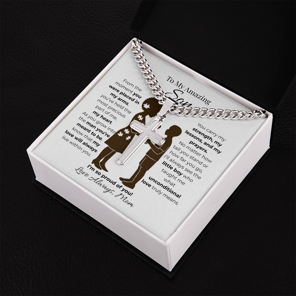 To My Son Cuban Link Cross Chain -Pieces of me B