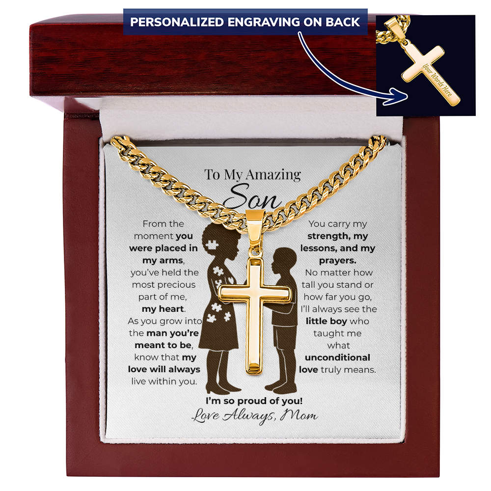 To My Son Cuban Link Cross Chain -Pieces of me B