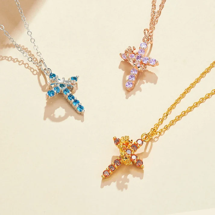 Birthstone Crown Cross Necklace