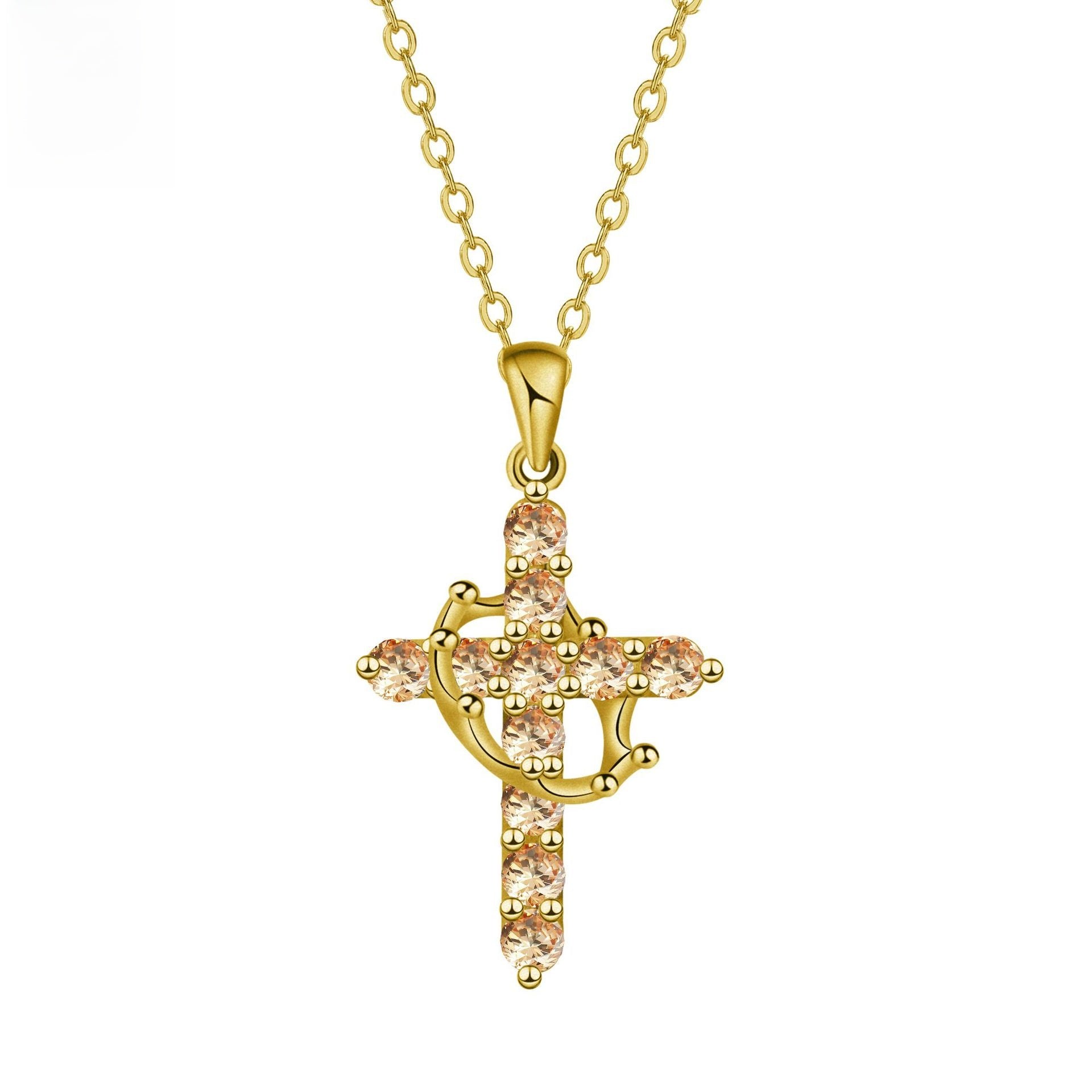 Birthstone Crown Cross Faith Necklace