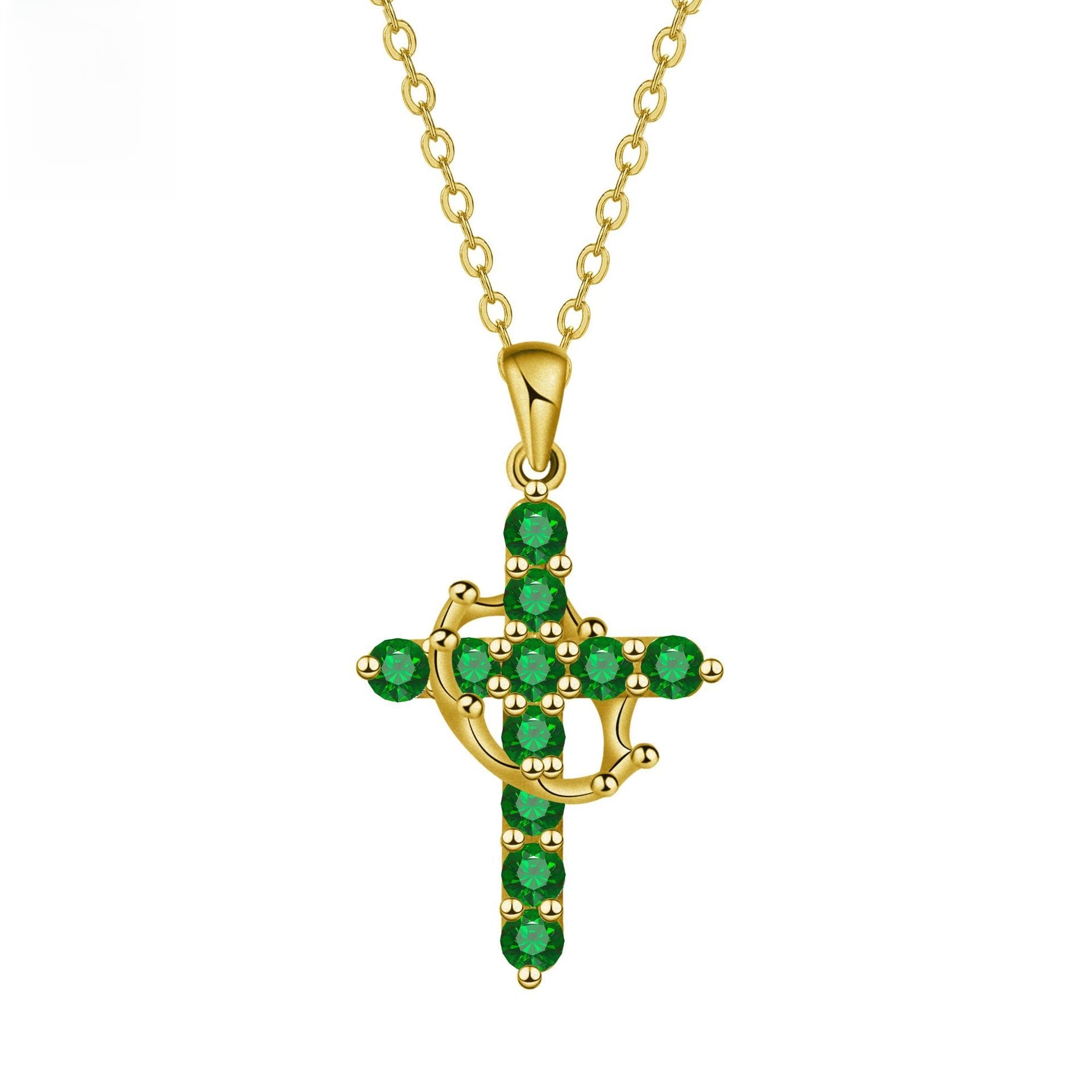 Birthstone Crown Cross Faith Necklace