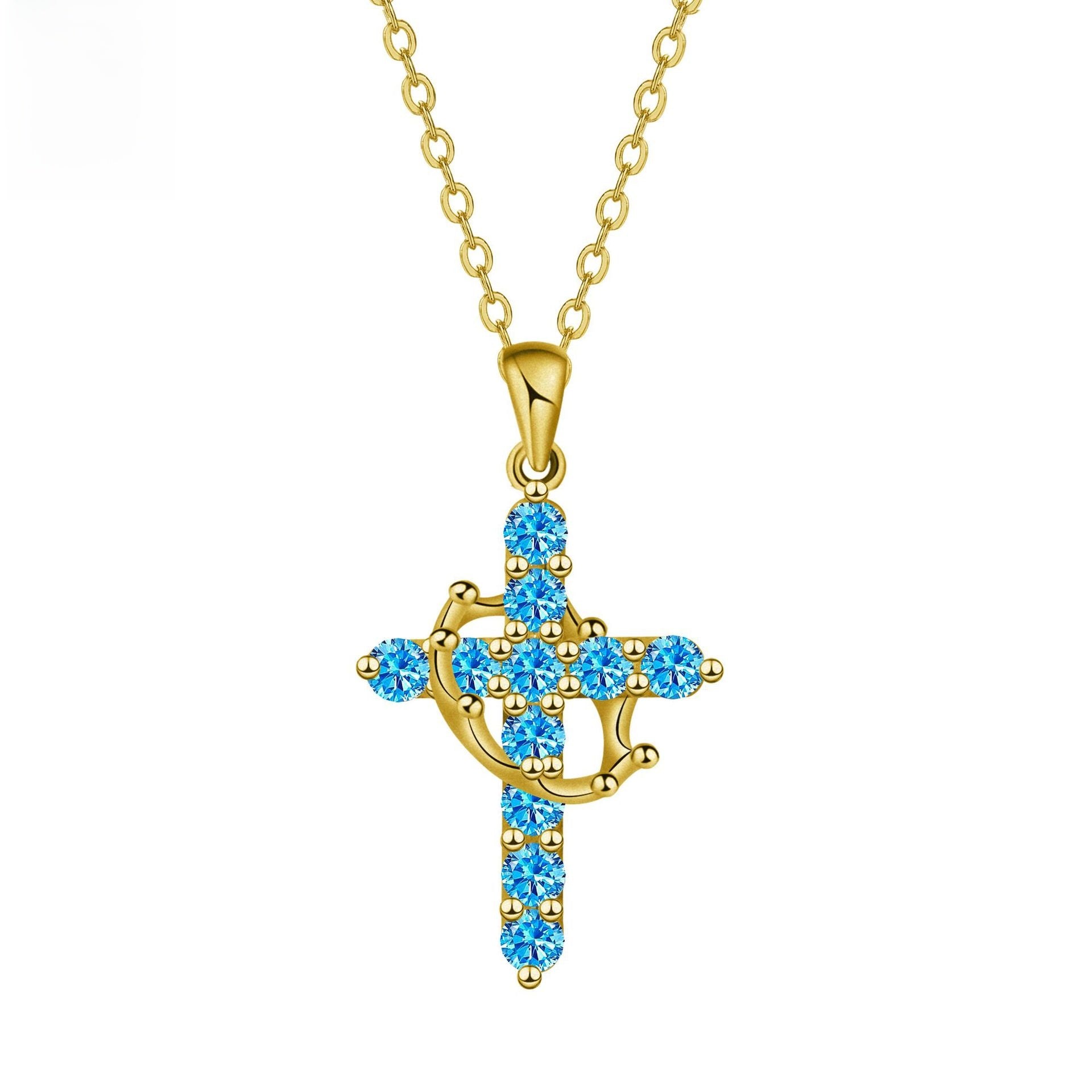 Birthstone Crown Cross Faith Necklace