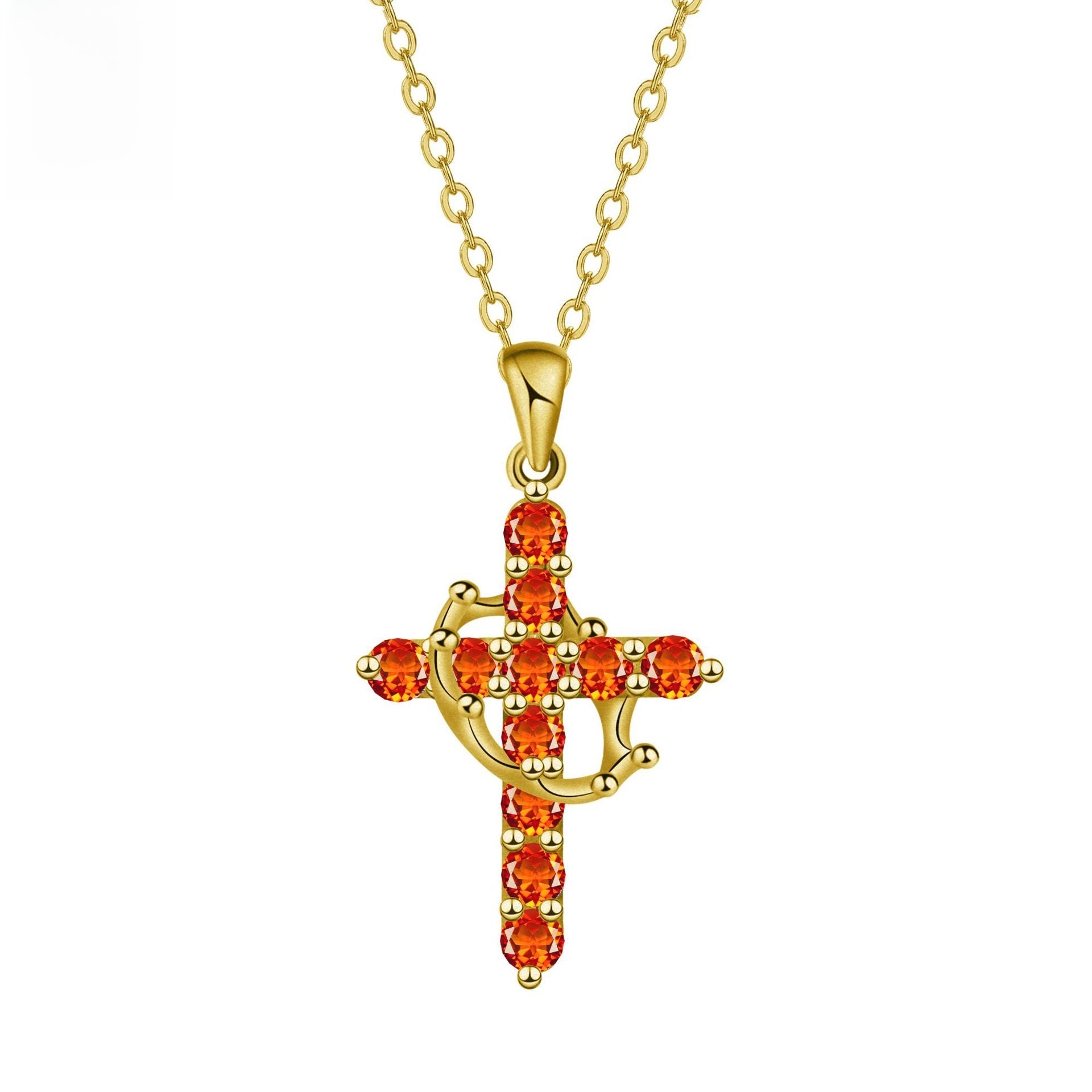 Birthstone Crown Cross Faith Necklace