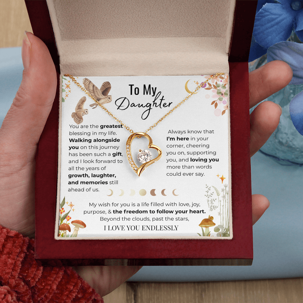 To My Daughter Heart Necklace - Owl Magic